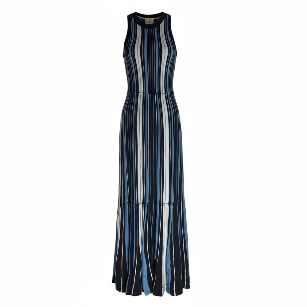 Maeve Anthropologie-Knit Striped Maxi Dress - Blue/Black/White